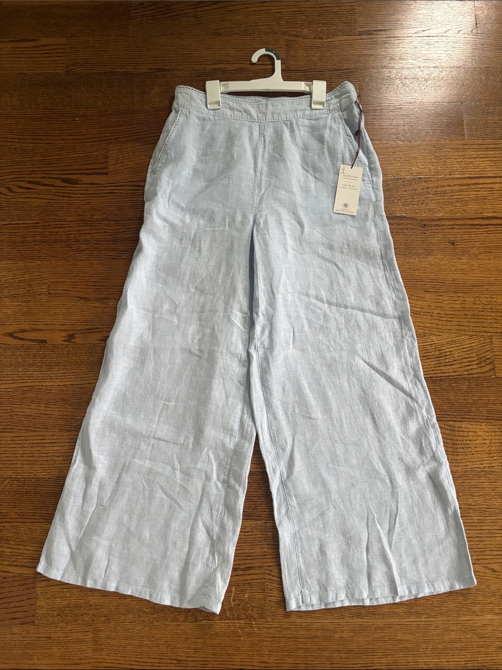 Laura Ashley Pale Blue Linen Wide-Leg Pants